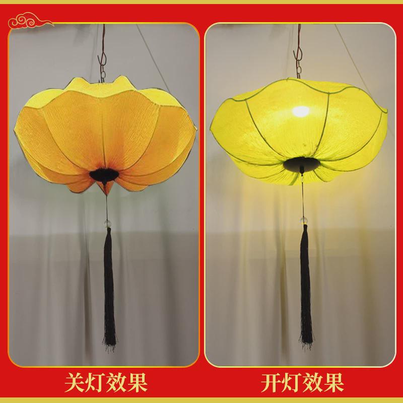 荷荷叶灯笼新中式花灯婚礼吊顶走廊餐厅火锅店仿古布艺春节灯笼