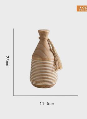 日式复古实木飘窗摆件原木风民宿装饰插花瓶客厅餐桌干花瓶花器