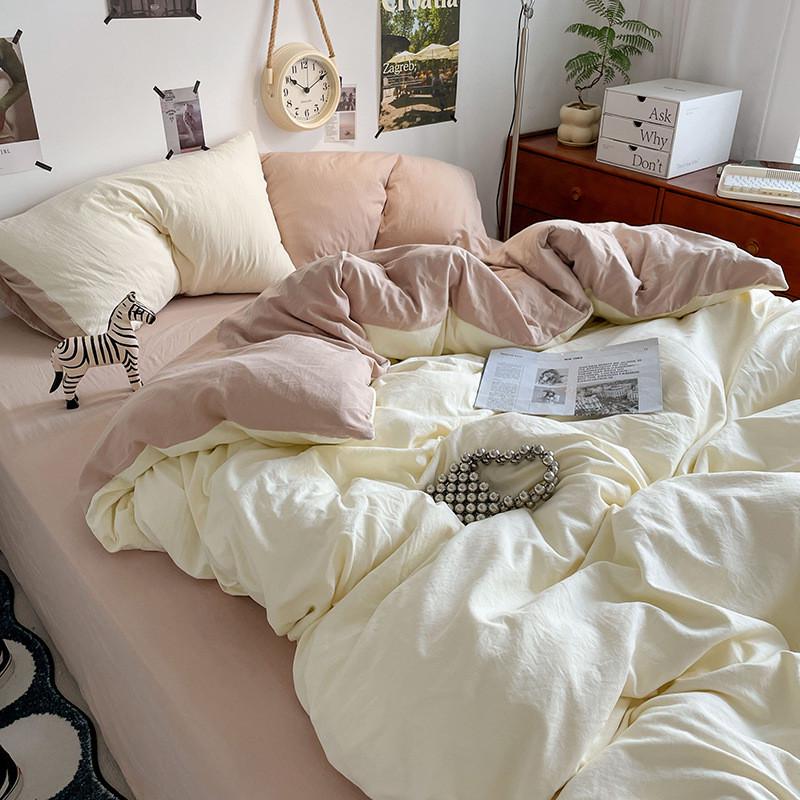 ins水洗棉四件套被套被罩床单床笠纯色宿舍单人三件套床上用品4