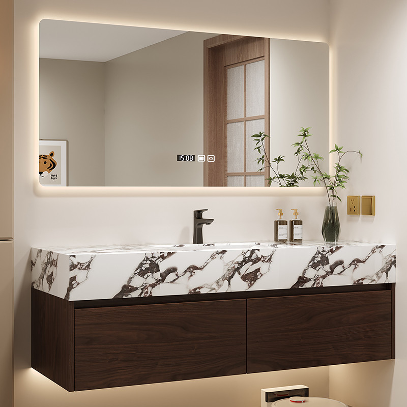 热销hf2x轻奢浴室柜组合简约岩板陶瓷无缝一体盆洗漱台卫生间洗脸