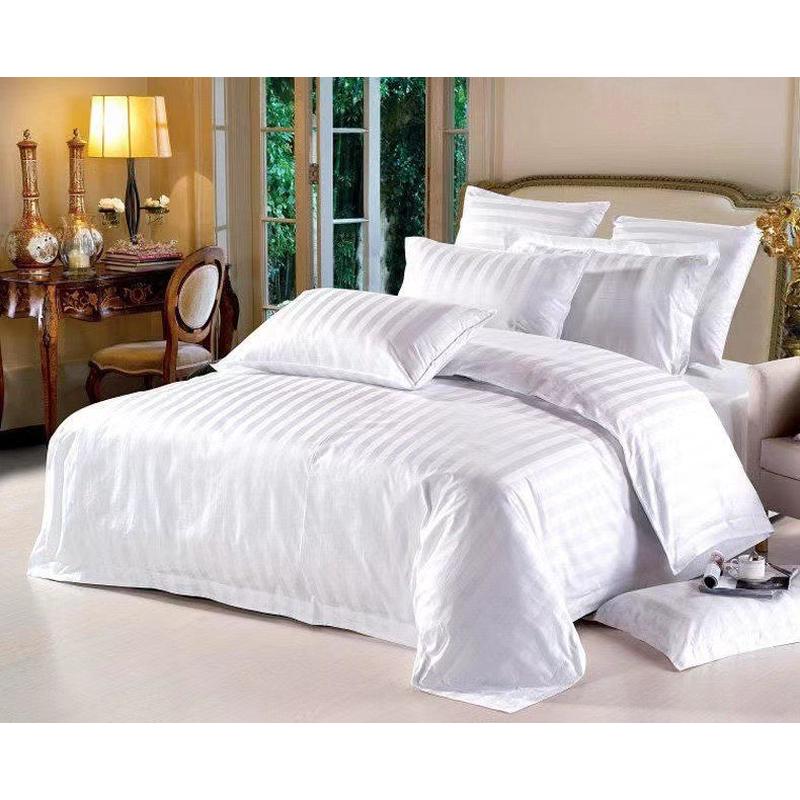 厂家批发酒店四件套床上用品床单款全棉被套宾馆布草白色缎条套件