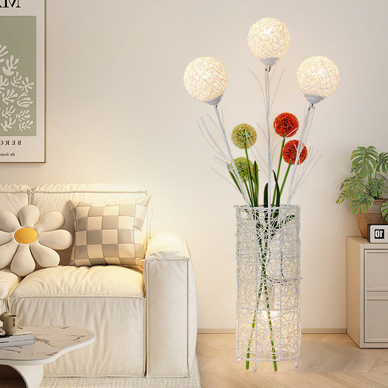 藤编落地灯民宿花朵中式创意禅意茶室客厅灯卧室床头灯藤艺氛围落