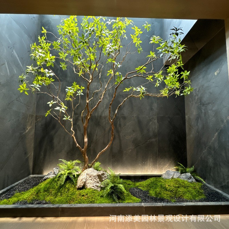 仿真马装饰树木景观样板间地下室天井造景室内高端仿生绿植醉组合