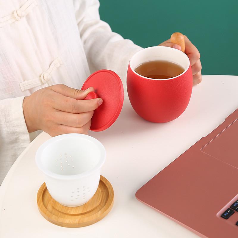 办公室泡茶杯陶瓷带盖过滤杯子日式大容量茶水分离马克杯来样logo