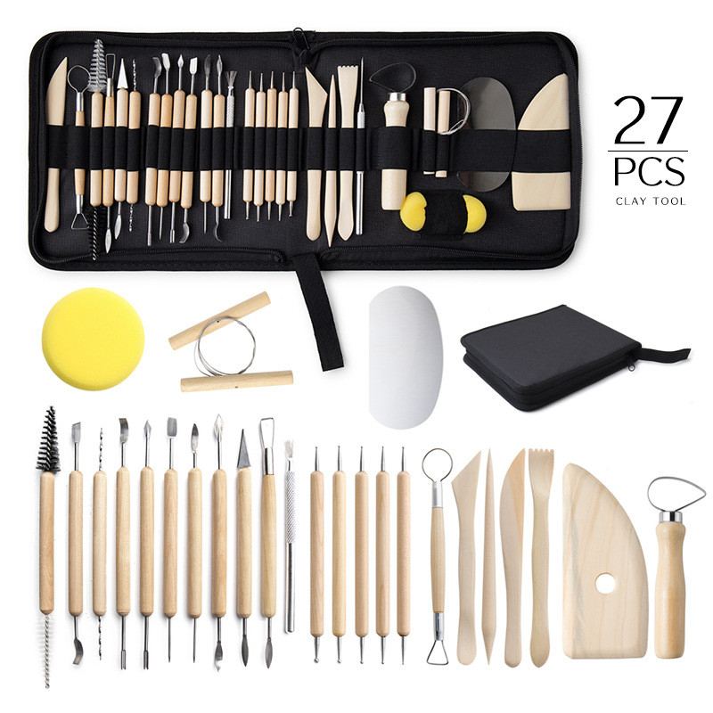 陶艺工具27件套装粘土石塑雕刻针泥器七本刀割刮片收纳工具包