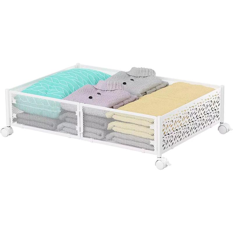 床底架可折叠带滑轮衣物整理置物架多功能铁艺收纳架