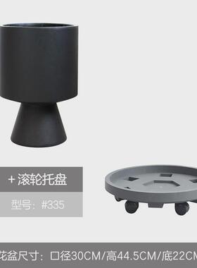 北欧黑色极简落地水泥花盆绿植千年木创意高脚酒杯百合竹大号家用