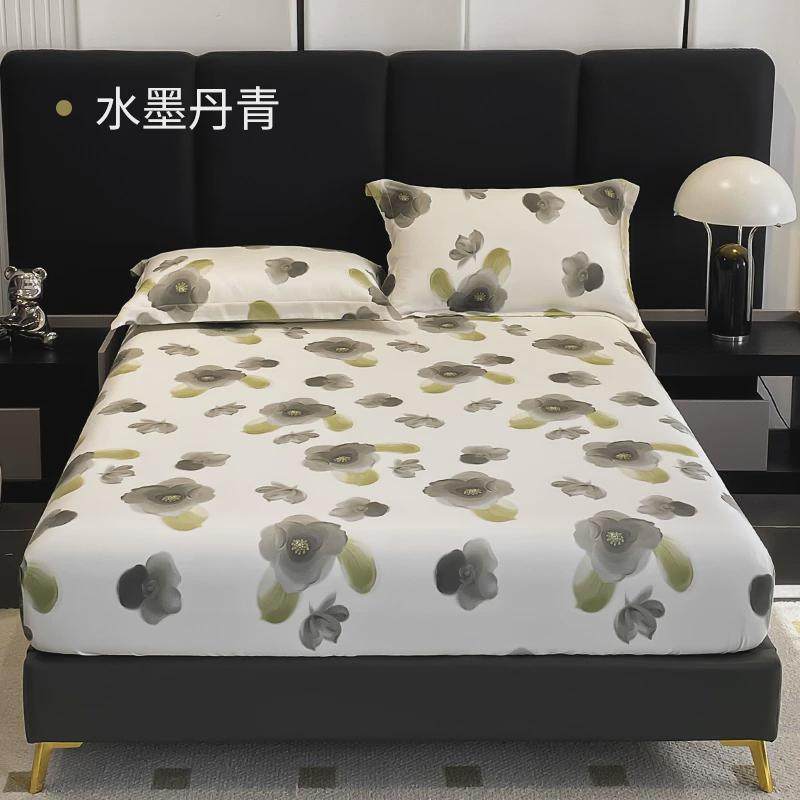 19EK加高款印花天丝床罩冰丝床笠单件席梦思床垫套保护罩全包夏季