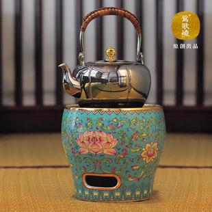 莺歌烧电陶炉煮茶家用电磁茶炉禾器玻璃银壶泡茶煮茶器珐琅彩风炉