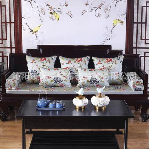加厚红木提花布料新中式贡缎防滑沙发坐垫罗汉床垫落手枕