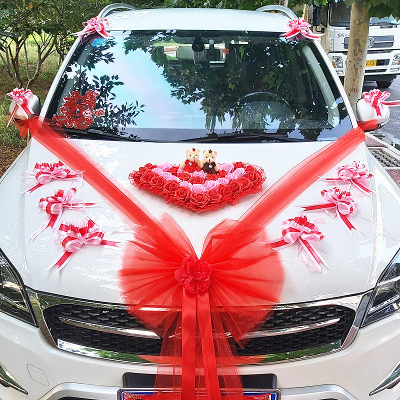主婚车装饰车头花中国风全套式创意仿真花车布置套装结婚车队用品