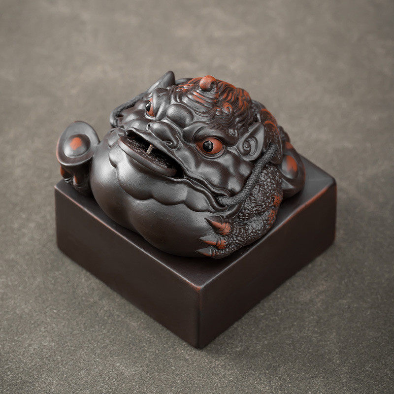中式紫陶招财金蟾印章摆件貔貅财印茶宠摆件创意国潮礼品茶桌配件,家居饰品,装饰摆件,淘宝优惠券,粉丝福利购,淘宝优惠卷
