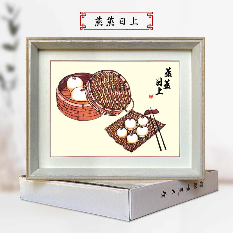 中国风特色出国礼品蔚县剪纸装饰画多层套色彩色染色剪纸相框手工
