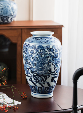热销牡丹花彬家居青花瓷花瓶装饰客厅摆件花器新中式嘉开瓶家居高