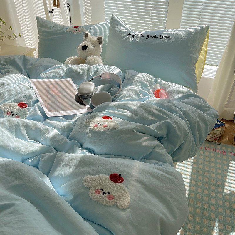 水洗棉床上四件套2024床笠夏季家用床单被套新款款床上用品三件套