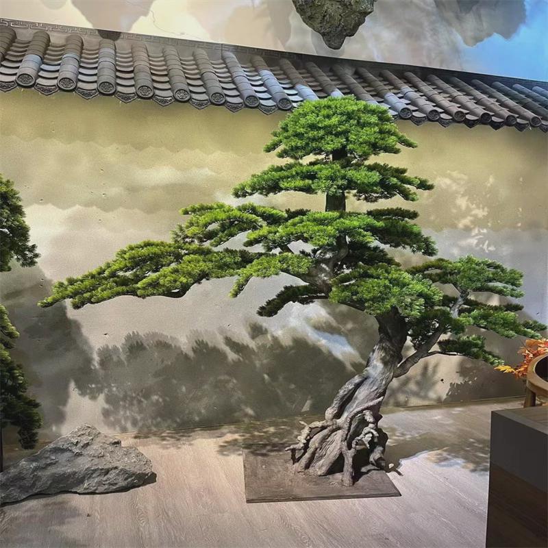 大型仿真迎客松罗汉松酒店橱窗装饰装饰松树新中式室内造景假绿植