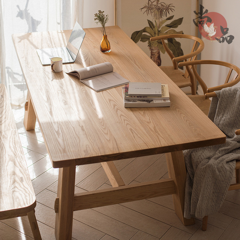 公寓客厅全实木餐桌椅组合长方形大板餐厅原木餐桌小户型北欧饭桌