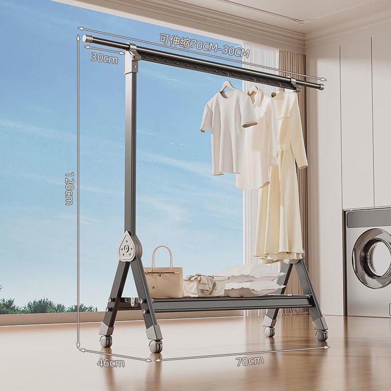 简易落地阳台折叠家用小户型室内单杆式飘窗卧室晾衣架挂衣晒衣架