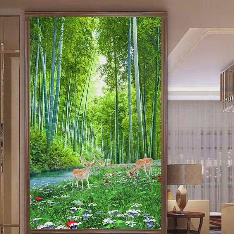 小鹿竹林客厅玄关装饰画侄子轻奢麋鹿卧室餐厅墙贴画壁画自粘定制图片