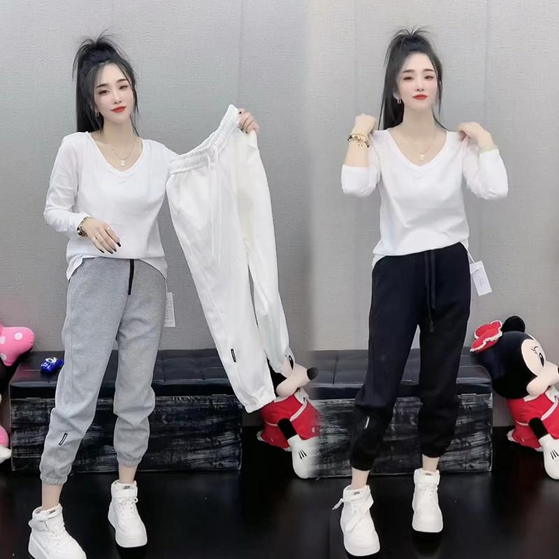 小个子运动裤女2025春秋新款纯棉加绒九分束脚