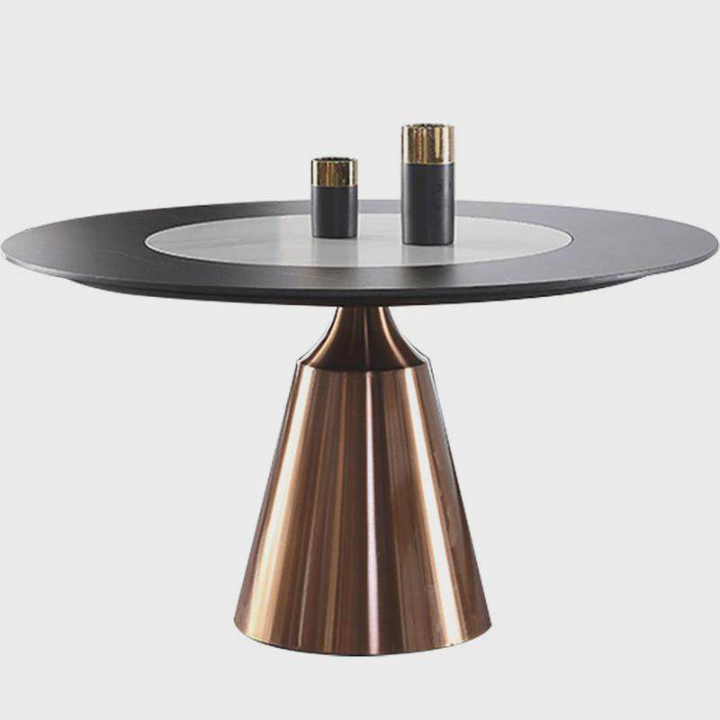 岩板餐桌内嵌式旋转带转盘家用圆桌餐桌椅组合圆形玫瑰金不锈钢架,住宅家具,实木餐桌,淘宝优惠券,粉丝福利购,淘宝优惠卷