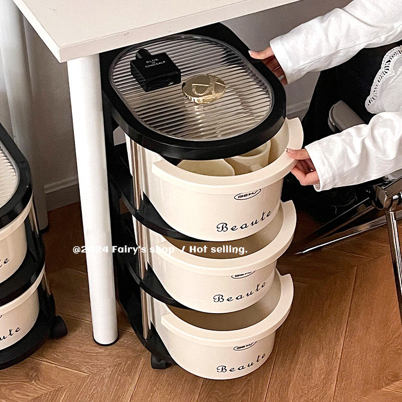 桌下收纳书包置物架工位办公桌抽屉式多层小推车落地可移动桌下柜