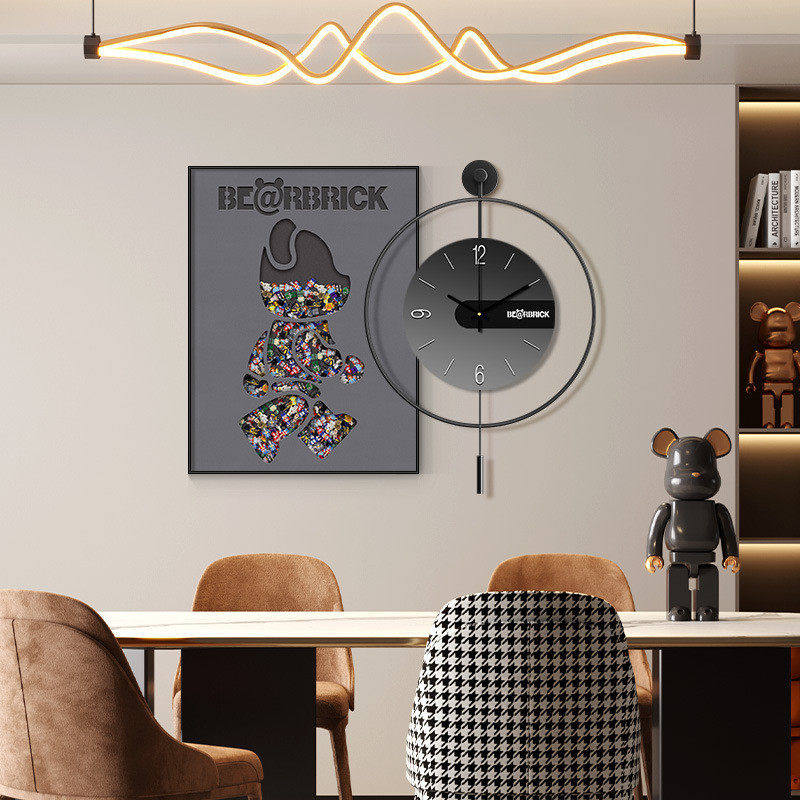 客厅装饰画高级感轻奢饭厅餐厅时钟现代简约餐桌沙发背景墙面挂画