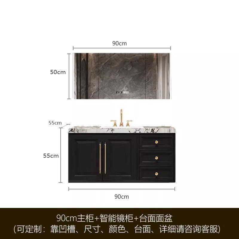 卫生间橡木美式复古实木板一体无缝陶瓷浴室柜组合岩法式洗漱