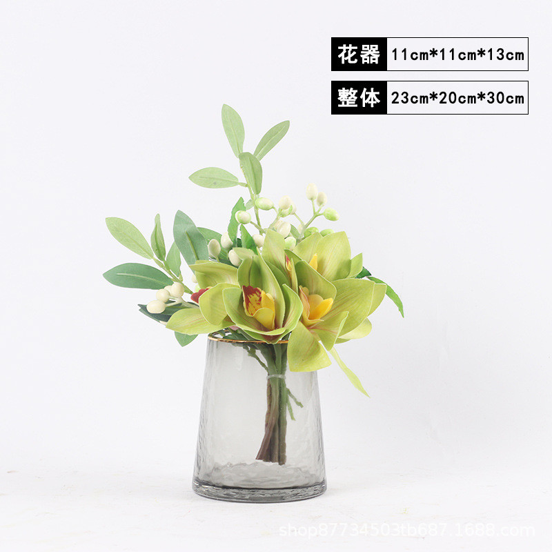 北欧现代样板房售楼处洽谈桌餐桌软装仿真花艺玻璃花瓶摆件套装