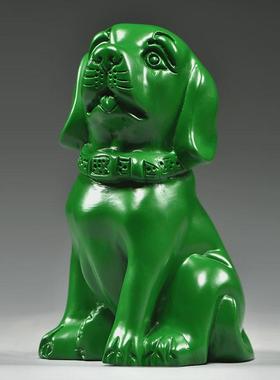 绿色木雕狗摆件居狗实木头家十二生肖客厅电视柜办公室装饰工艺品