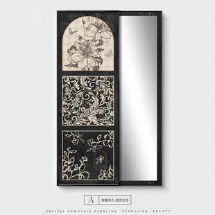 法式中古复古高级感2024穿衣镜玄关过道装饰画挂画隐藏式推拉新款