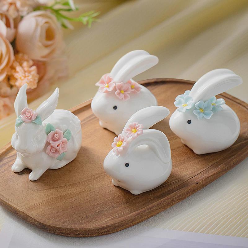 一品仟堂茶宠迷你可爱小兔子可养茶玩茶盘摆件白瓷功夫茶具小配件
