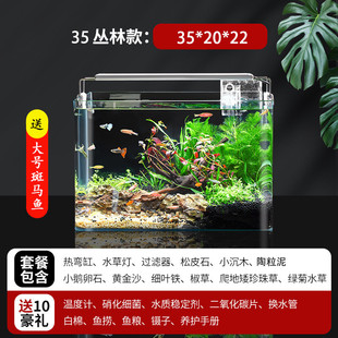 鱼缸造景全套热弯玻璃缸客厅小型桌面草缸生态免换水迷你金鱼缸