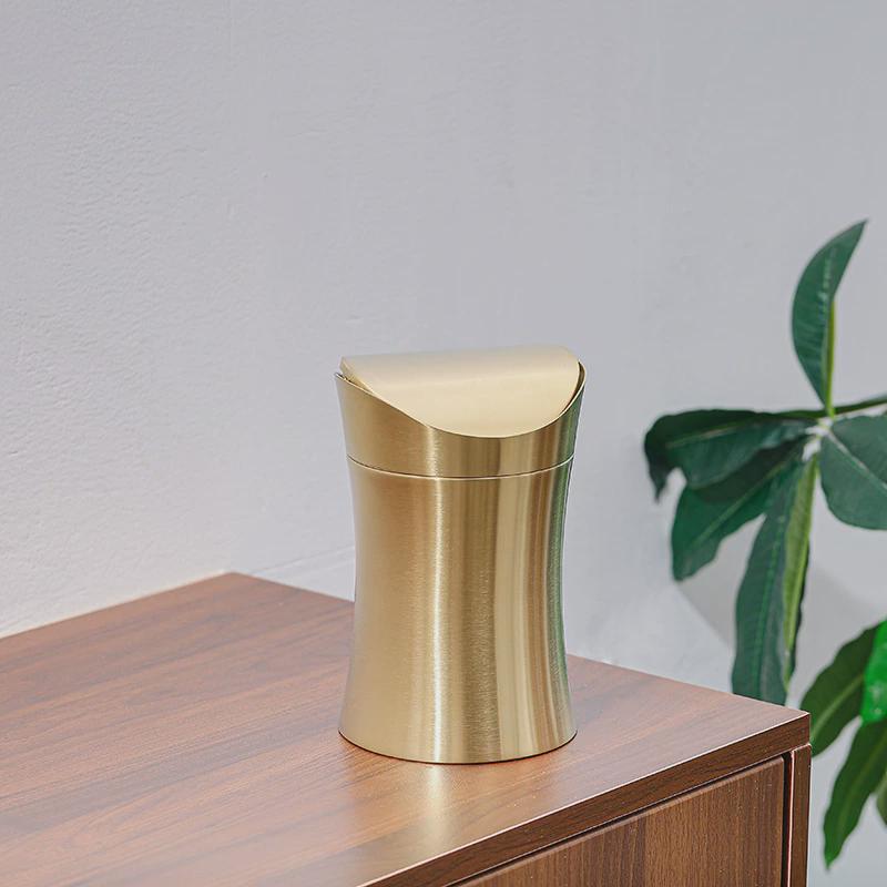 304不锈钢桌面垃圾桶迷你金色台面创意家用卫生间办公纸篓带盖