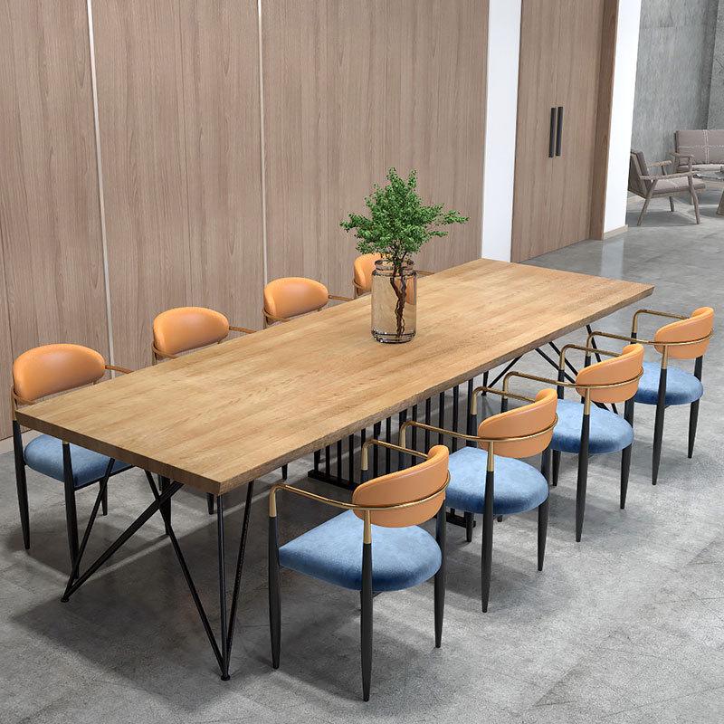 长条实木简约会议桌公司职员会议洽谈桌商务8人位铁艺办公桌