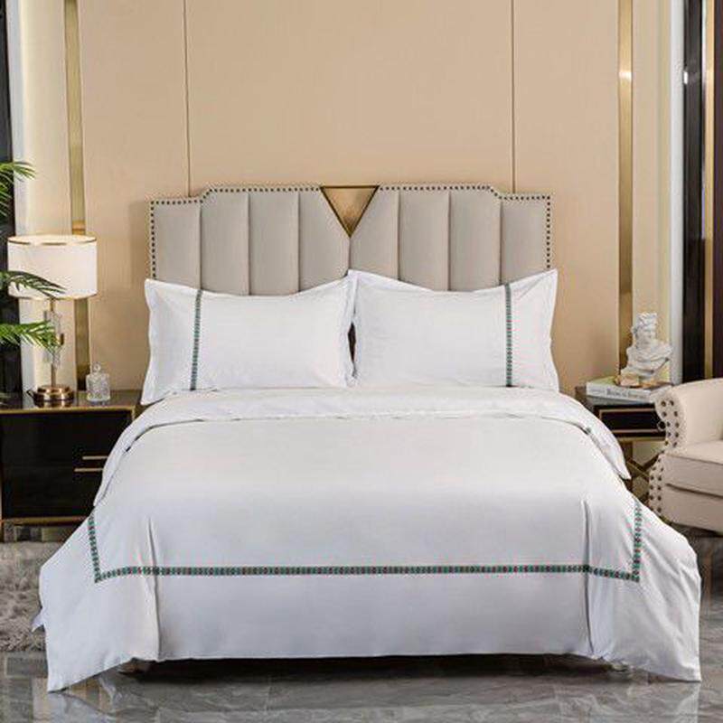 酒店床单四件套织带单双4件套三件套宾馆纯色人被套民宿风套件