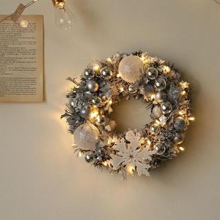 仿真圣诞花环圣诞节手工挂道具带灯家用藤条橱窗门布置装饰