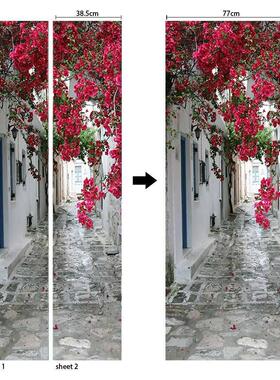 墙面创货源pvc贴纸3d个性自粘门贴现代巨紫色花小巷墙贴