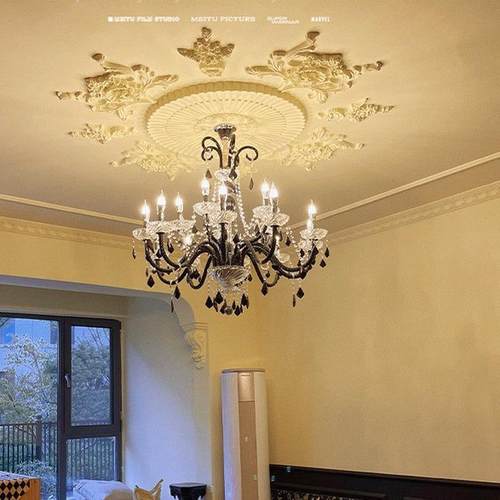 法式黑色水晶吊灯艺术高级感客厅大气主卧室书房房间灯复古奶油风