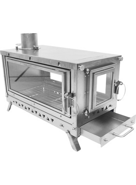 wt-sky不锈钢片式玻璃观火窗插三取暖炉户外露营取暖柴火炉