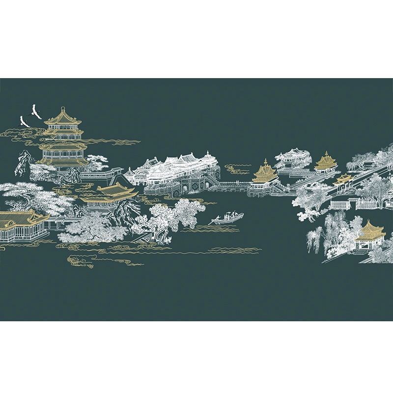 刺绣新中式水墨山水花鸟电视定制背景墙卧室客厅床头独绣墙布厂家