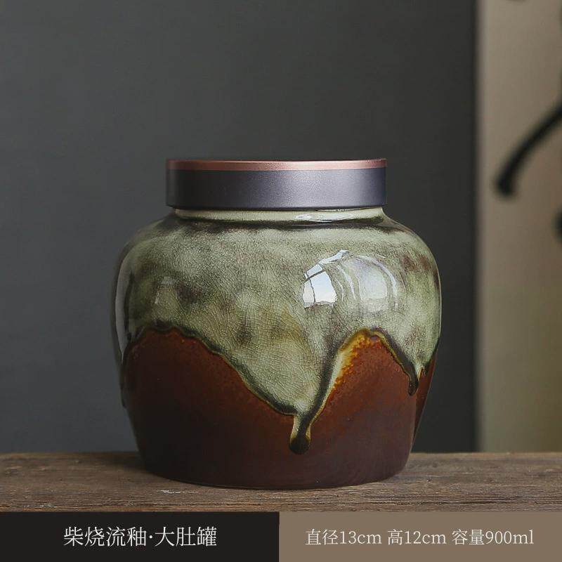 复古柴烧茶叶罐家用茶仓陶瓷密封储存罐中式防潮钧窑变流茶具釉