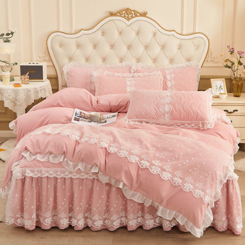 高级感蕾丝花边公主风新款被套夹棉床裙四件套被罩春夏少女心单件