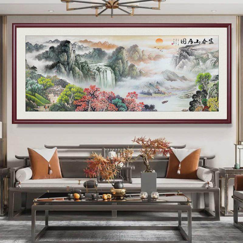 风景山水挂画国画客厅沙发背景墙装饰画流水生财壁画农村中堂画
