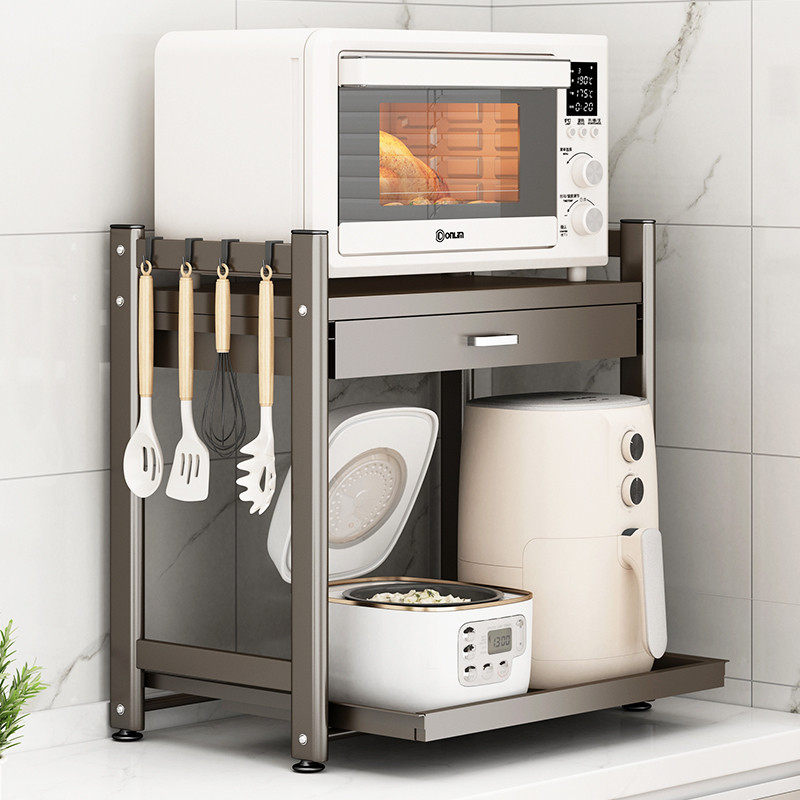 可抽拉微波炉置物架厨房放烤箱收纳架双层空气炸锅小家电专用架子,厨房/烹饪用具,微波炉置物架,淘宝优惠券,粉丝福利购,淘宝优惠卷