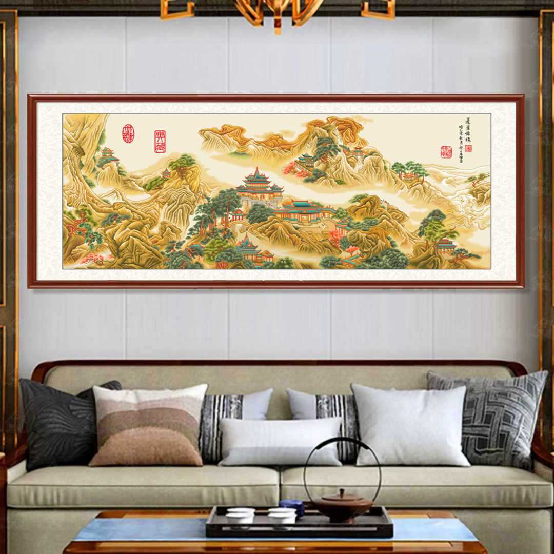 444z客厅十字绣2023新款线绣蓬莱仙境大气清代画家袁耀名画手工绣