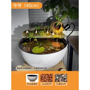 古法鱼缸创意过滤造景家用客厅仿石头缸池阳台水循环树脂生态水培