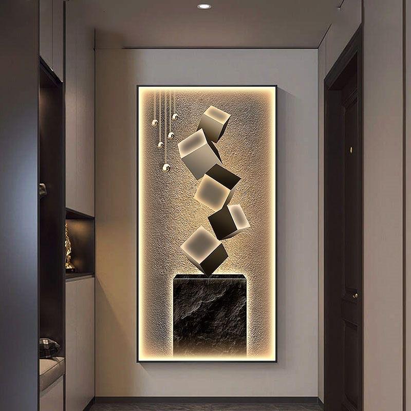 入户对门玄关画挂画客厅发光抽象艺术壁画过道走廊现代简约装饰画