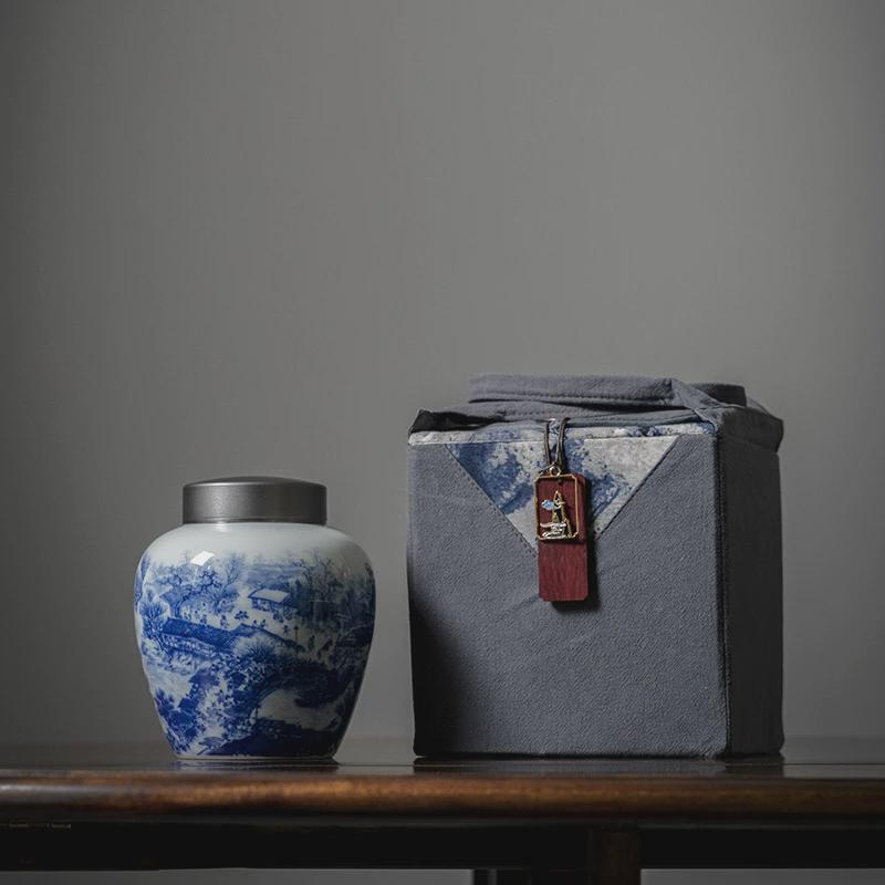 宜室茶话陶瓷青花满彩茶叶罐清明上河图储物罐半斤装密封罐茶仓