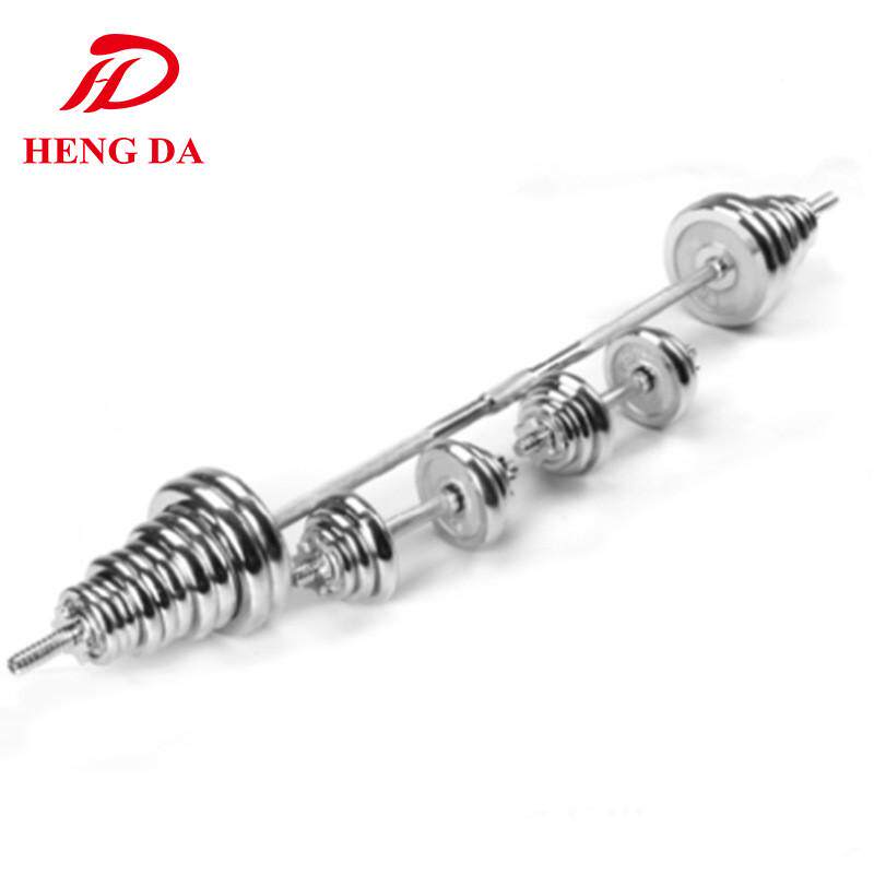 恒达50kg电镀杠铃套装男士健身器材家用杠铃哑铃可调电镀哑铃